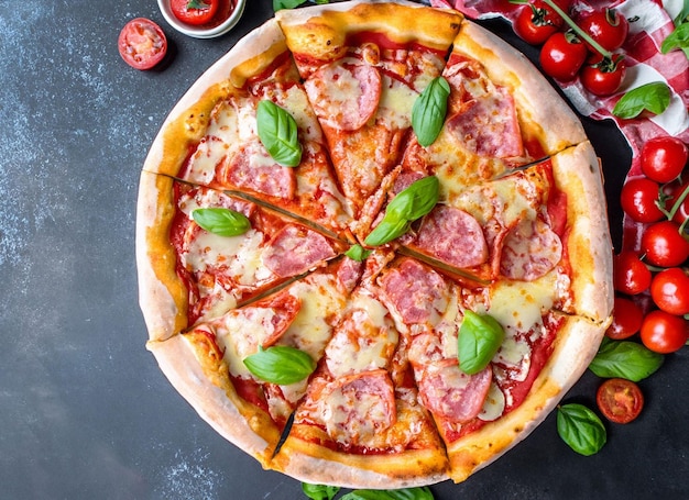 Uma pizza com queijo e molho de tomate