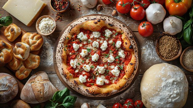 uma pizza com tomates e queijo