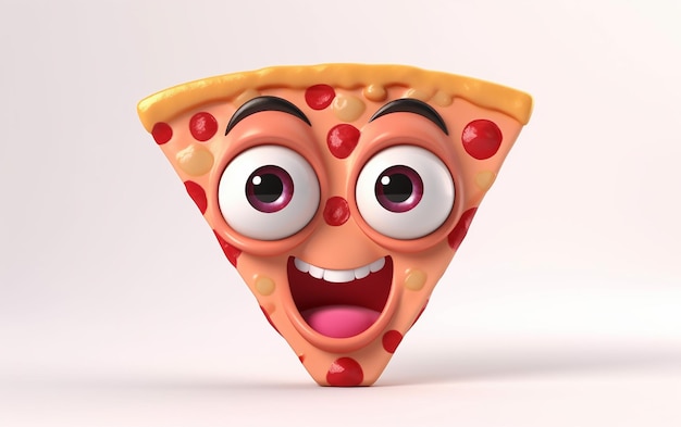 Uma pizza de desenho animado com olhos vermelhos e verdes e olhos vermelhos