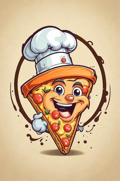 Uma pizza de desenho animado com uma pizza nela.