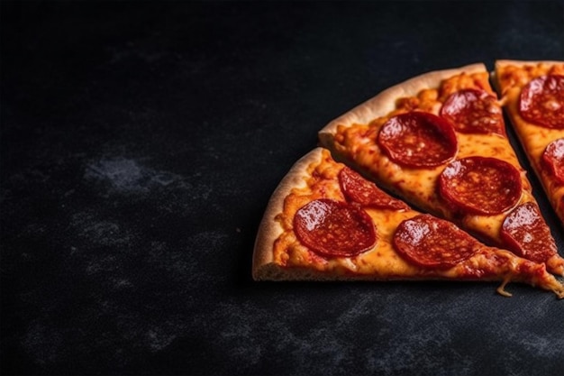 Uma pizza de pepperoni com fundo preto