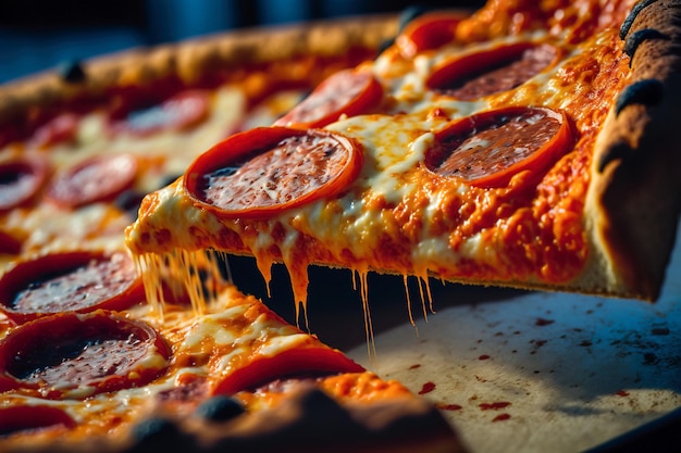 Foto uma pizza de pepperoni com mussarela derretida e ervas generative ai