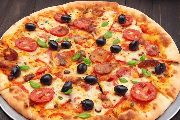 Uma pizza especial e deliciosa com tomates.