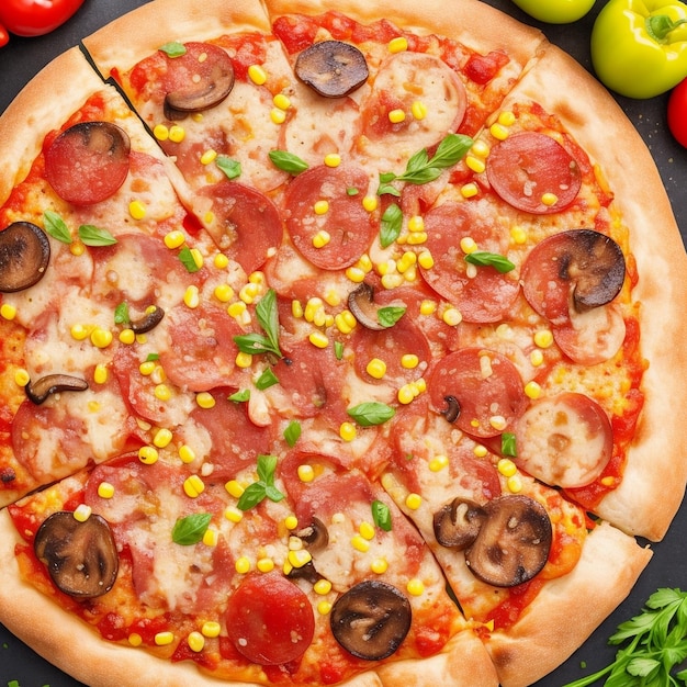 Uma pizza especial e deliciosa com tomates.