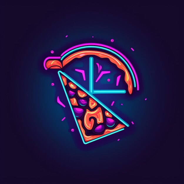 Uma pizza neon com uma fatia de pizza