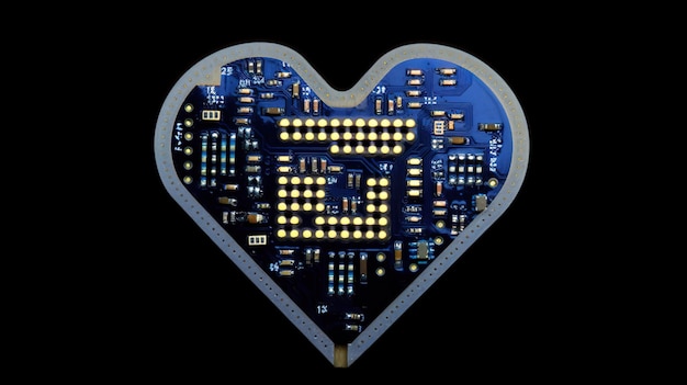 Uma placa de circuito em forma de coração com o número 22.