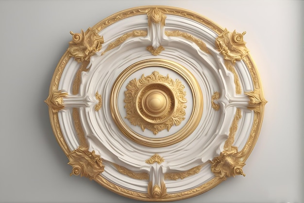 uma placa de ouro com um desenho de ouro na parte superior.