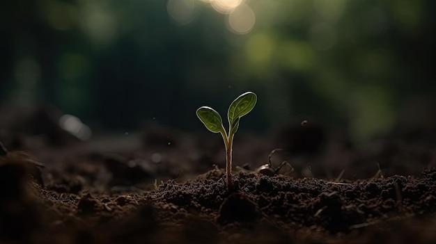 Uma planta brotando do chão