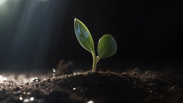 Uma planta brotando do chão