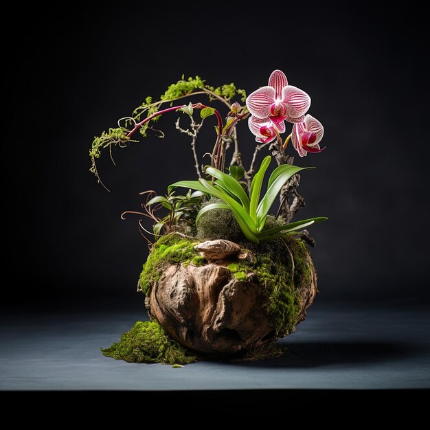 Foto uma planta com flores cor-de-rosa e folhas verdes em uma panela.