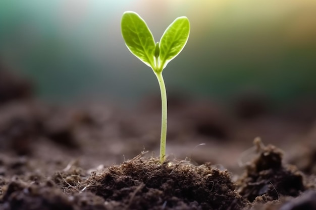 Uma planta com folhas verdes brotando do chão