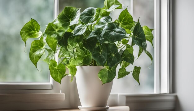 Foto uma planta com folhas verdes em um peitoral da janela