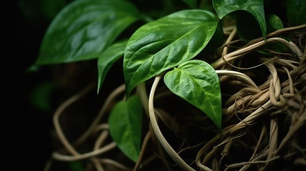 Uma planta com folhas verdes em uma cesta