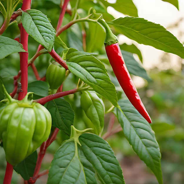 Foto uma planta com pimentas vermelhas que estão lá fora