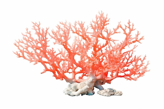 Foto uma planta coral com fundo branco e um coral vermelho na parte inferior.