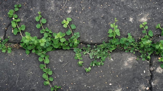 uma planta crescendo de uma rachadura em uma laje de concreto