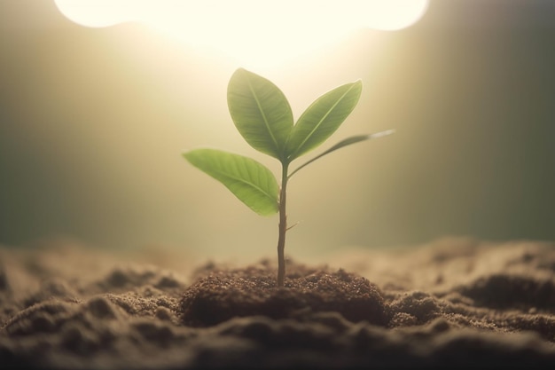 Uma planta crescendo em um poço de areia