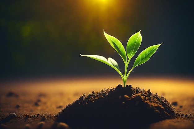 Uma planta crescendo na areia