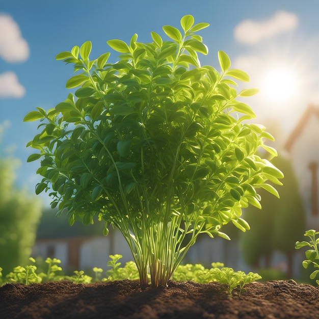 uma planta de alfalfa crescendo na terra