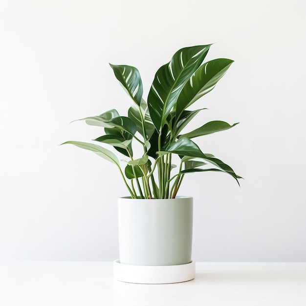 Uma planta de casa em vaso com grandes folhas verdes