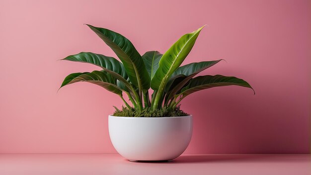 uma planta de casa Triostar vibrante em uma vagem contra um fundo rosa com espaço de cópia