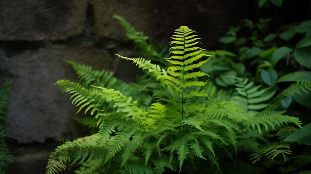 Foto uma planta de samambaia com folhas verdes ao fundo