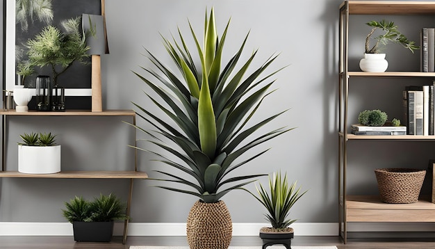 Foto uma planta em um vaso com uma foto de uma planta na parede