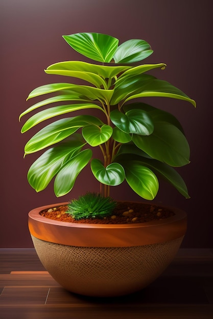 Uma planta em um vaso com uma planta verde dentro