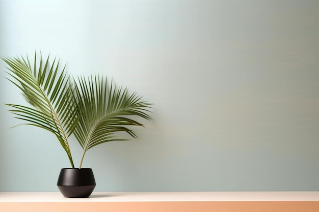 Uma planta em um vaso preto fica em uma prateleira com um vaso de plantas nele.