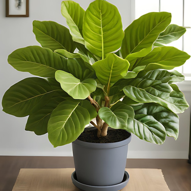 Foto uma planta em uma panela em um chão de madeira na frente de uma janela