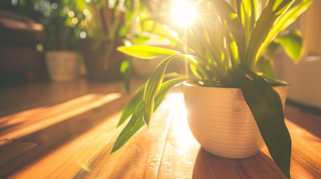 uma planta em uma panela em uma mesa de madeira