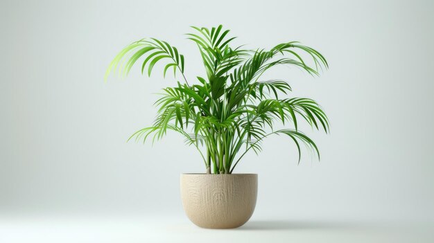 Uma planta em uma panela em uma superfície branca adequada para conceitos de decoração doméstica