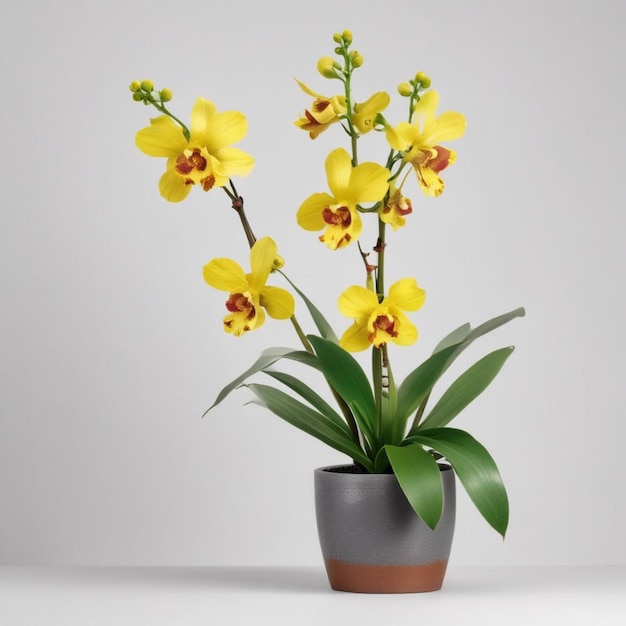 Foto uma planta em vaso com flores amarelas