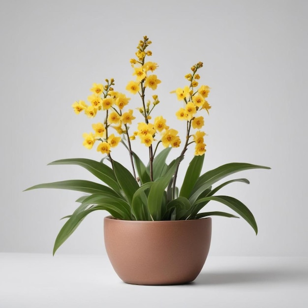 uma planta em vaso com flores amarelas