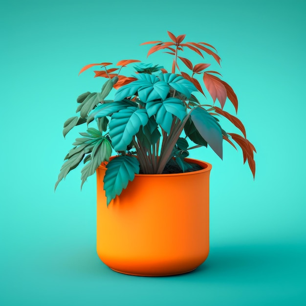 Uma planta em vaso está em um fundo azul