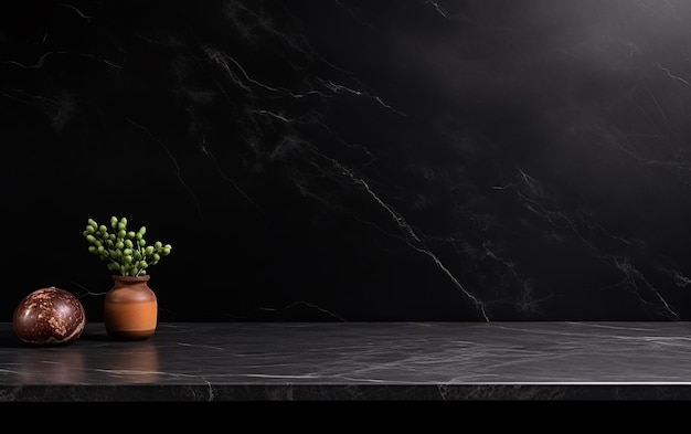 Foto uma planta em vaso senta-se numa mesa de mármore preto