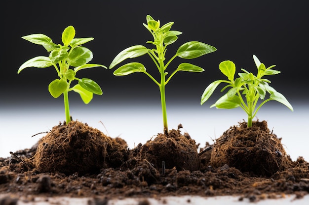 uma planta está crescendo a partir do solo em um fundo branco fundo branco fundo de parede branca