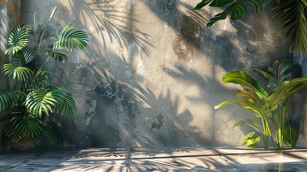 uma planta está lançando uma sombra em uma parede