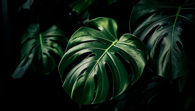 Uma planta frondosa com um fundo escuro