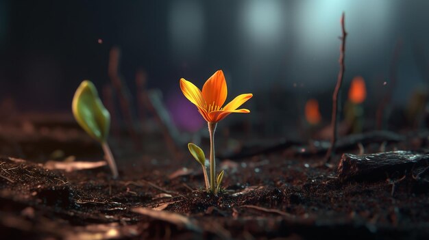 Foto uma planta jovem que cresce no solo no estilo