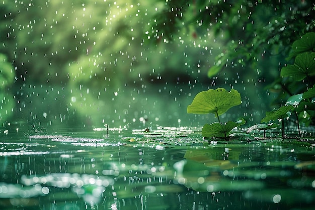 Foto uma planta na água com gotas de água