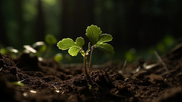 Uma planta no escuro com a palavra semente no meio