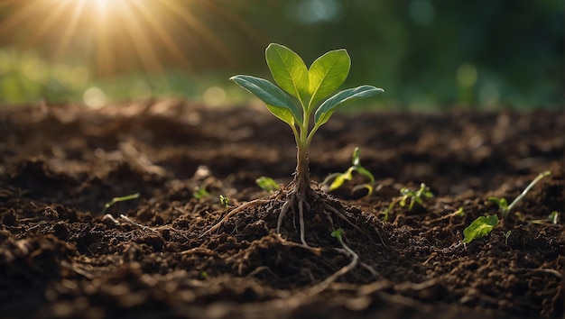 Foto uma planta no solo banhado pelo sol22