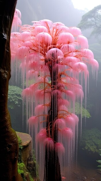 uma planta rosa com flores cor-de-rosa no fundo