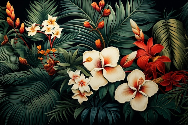Uma planta tropical com folhas e flores