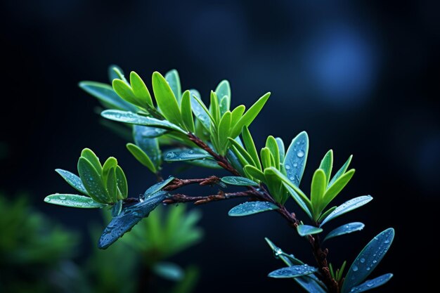 Uma planta verde com gotas de água sobre ela