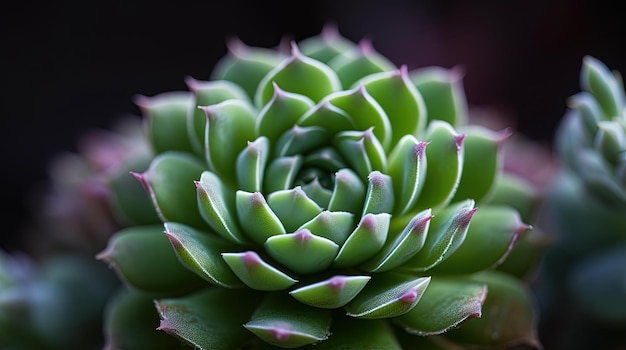 Uma planta verde com um centro vermelho no centro