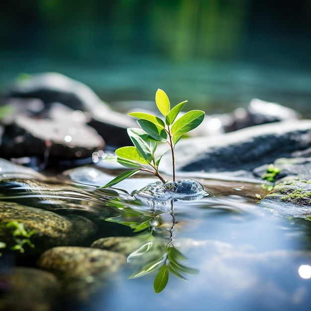 Foto uma planta verde crescendo na água