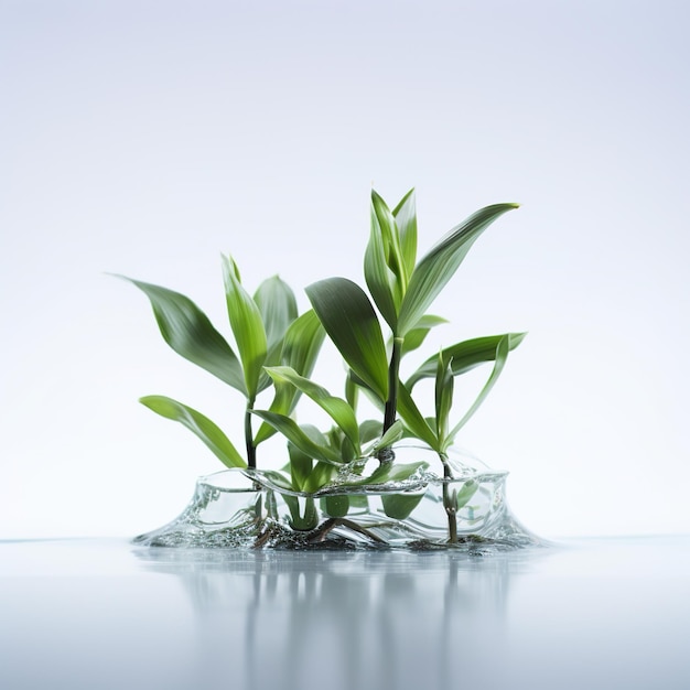 Uma planta verde crescendo na água