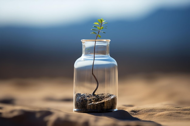 Foto uma plântula de árvore em um cilindro de oxigênio fundo do deserto imagem de alta qualidade